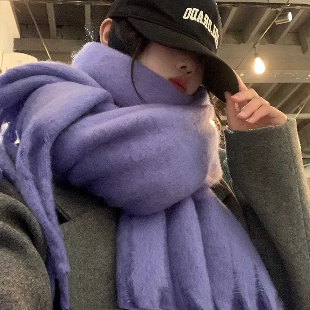 1PC Solid Color Imitation Wool Scarf Women Luxury Thick Shl Wrs Winter Warm Long Tassel Hijab Foulard Femme Scarves 23037cmXJ250905