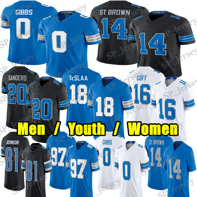 #0 Jahmyr Gibbs Football Jersey #16 Jared Goff Isaac TeSlaa Amon-Ra St Brown Jameson Williams Barry Sanders Johnson Sam LaPorta Terrion Arnold Tyleik Williams jerseys
