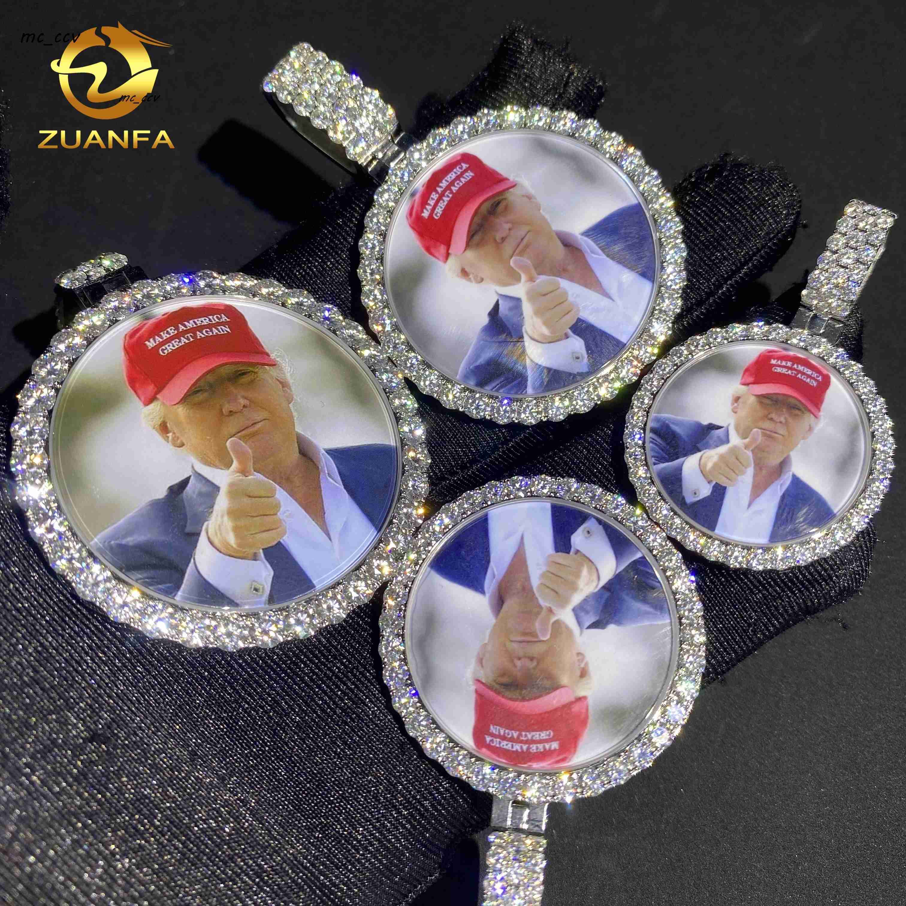 Free Framing Custom Iced Out Hip Hop Moissanite Picture Pendant Water Proof Silver VVS Moissanite Diamond Memory Photo Pendant
