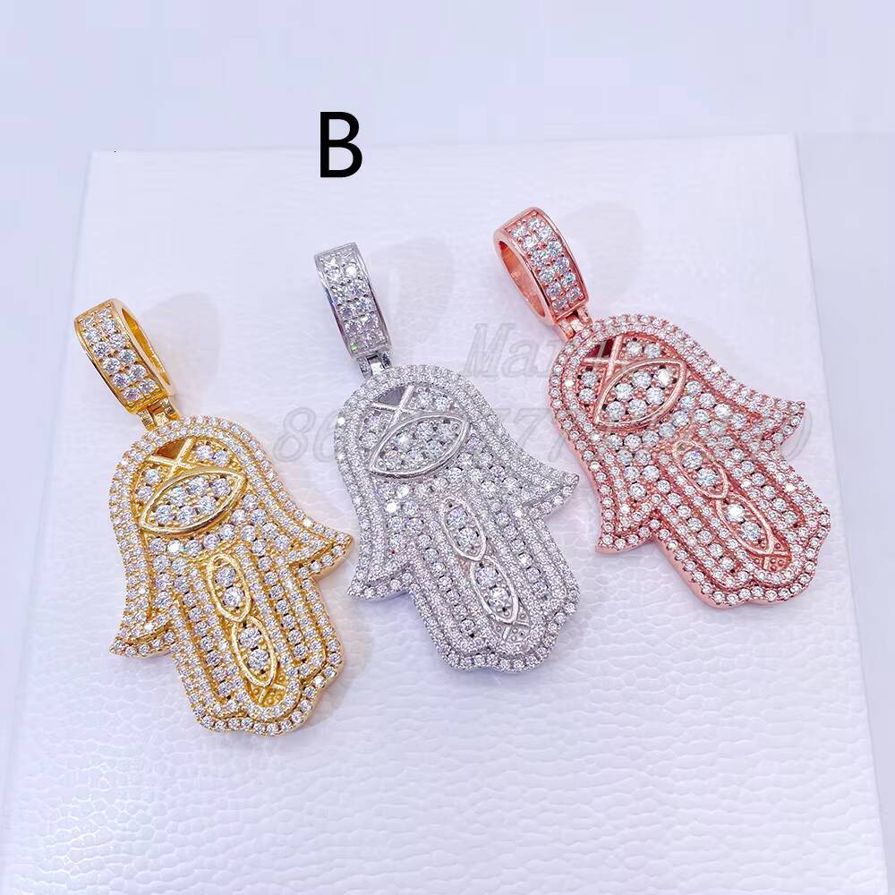 Iced Out Vvs Moissanite Hamsa Hand Pendant Charm Hip Hop Jewelry Diamond Hamsa Pendant Silver Jewelry Good Quality