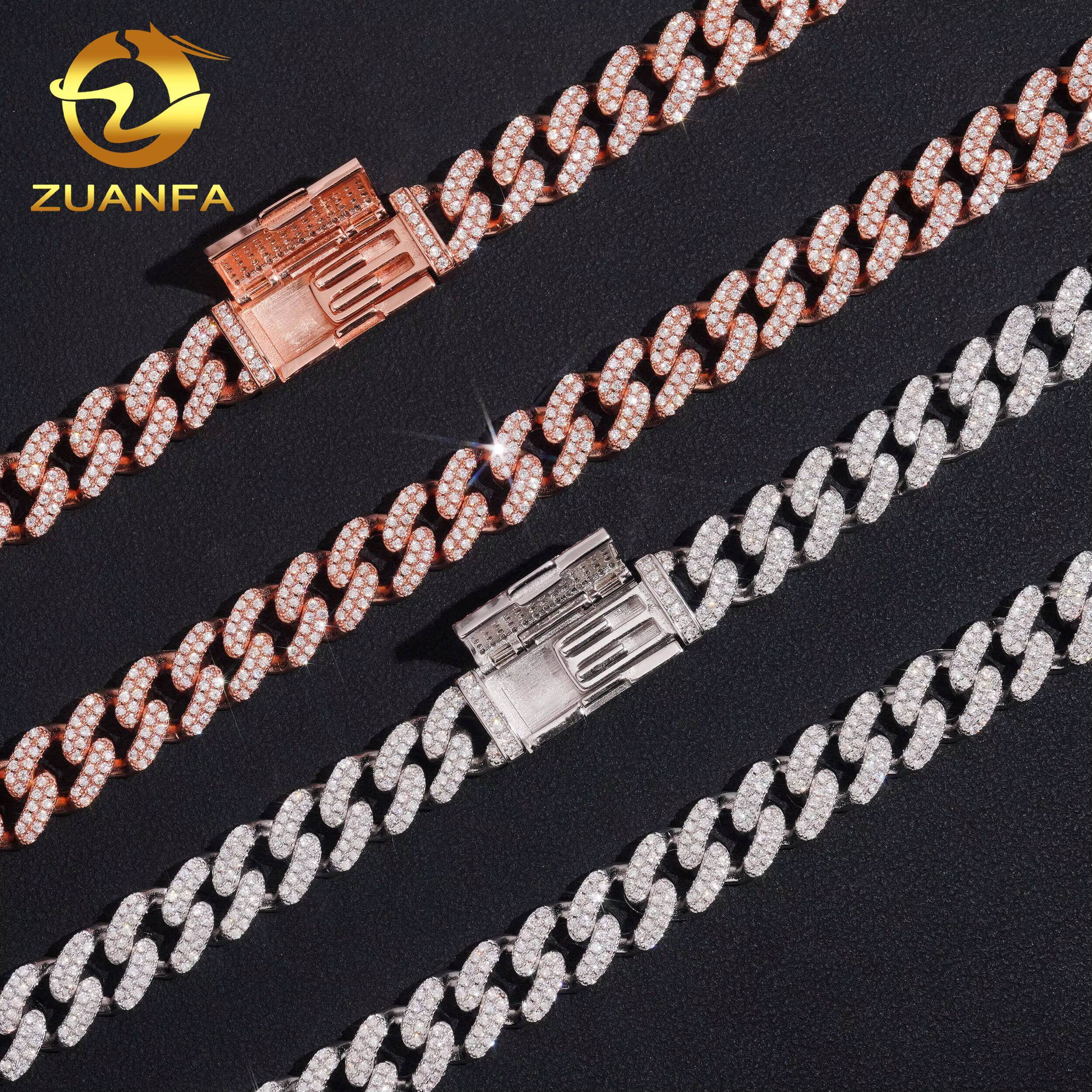 Hot Sale Hip Hop Jewelry 10mm Moissanite Cuban Link Chain 925 Silver Iced Out Moissanite Cuban Chain