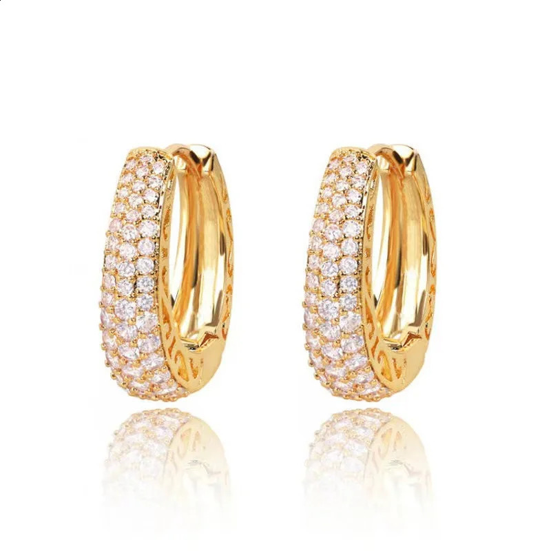 Huitan Hollow Gold Color Hoop Earrings for Women Paved CZ Stone Trendy Female Circle Earrings Statement Jewelry 250904