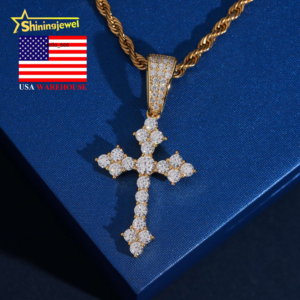 USA Warehouse Fashion Jewelry Gold Plated 925 Silver Moissanite Cross Pendant Custom Iced Out Hip Hop Diamond Charms Pendants