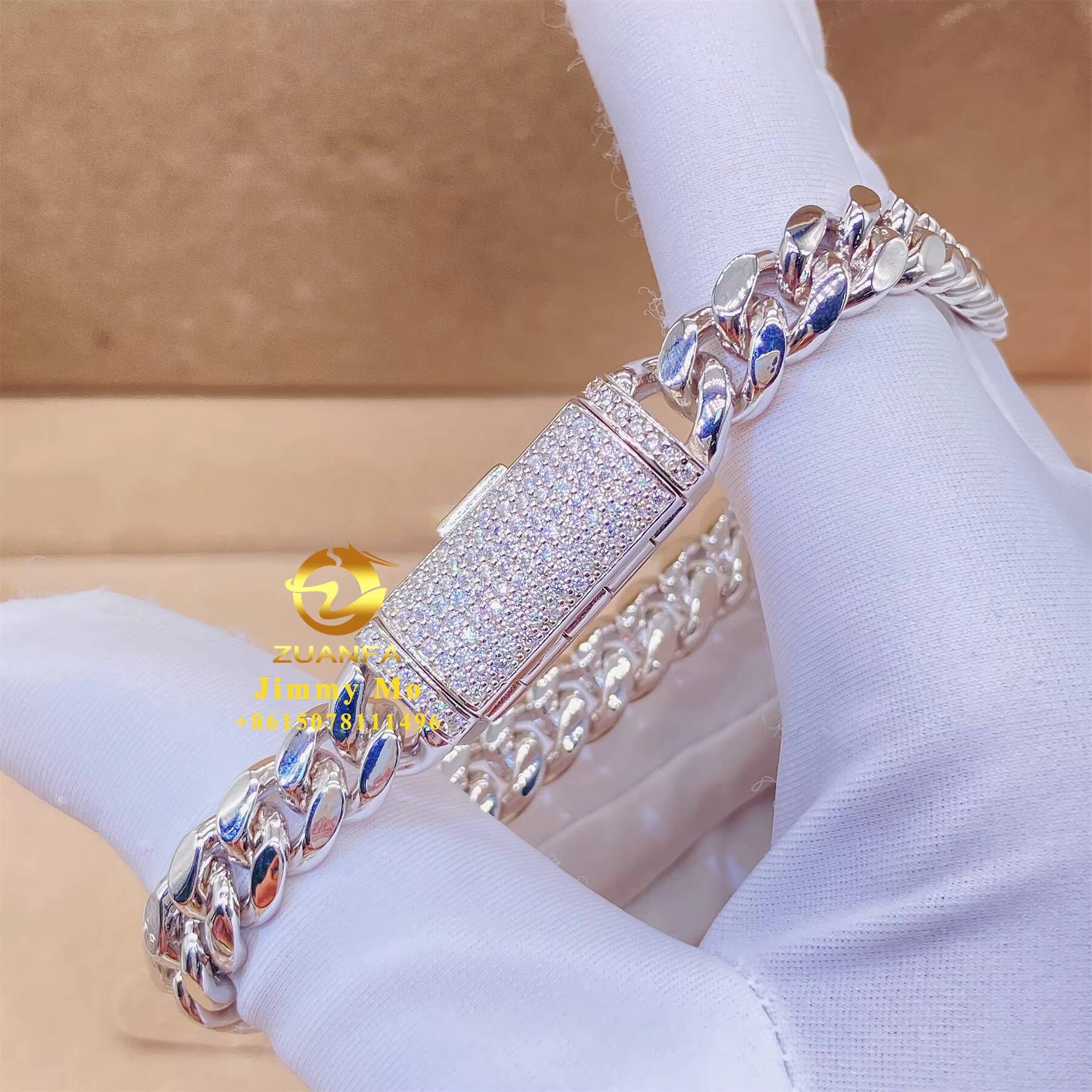 Ready to Ship 8mm 10mm 12mm 14mm 18mm Iced Out Hip Hop Moissanite Diamond 316L Stainless Steel Gold Plated Cuban Link Chain