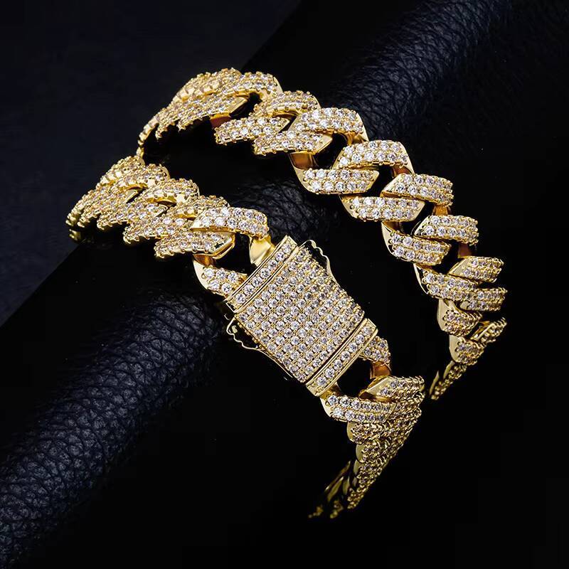 New Drop Shipping 14mm 5A Moissanite Diamond Hip Hop Jewelry Mens Prong Cuban Link Chain Necklace