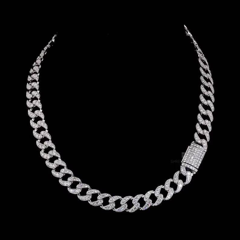 VOAINO Crystal Pave Cuban Chain 9K 14K 18K Gold Tone Hiphop Necklace for Men and Women Party Luxury Gift