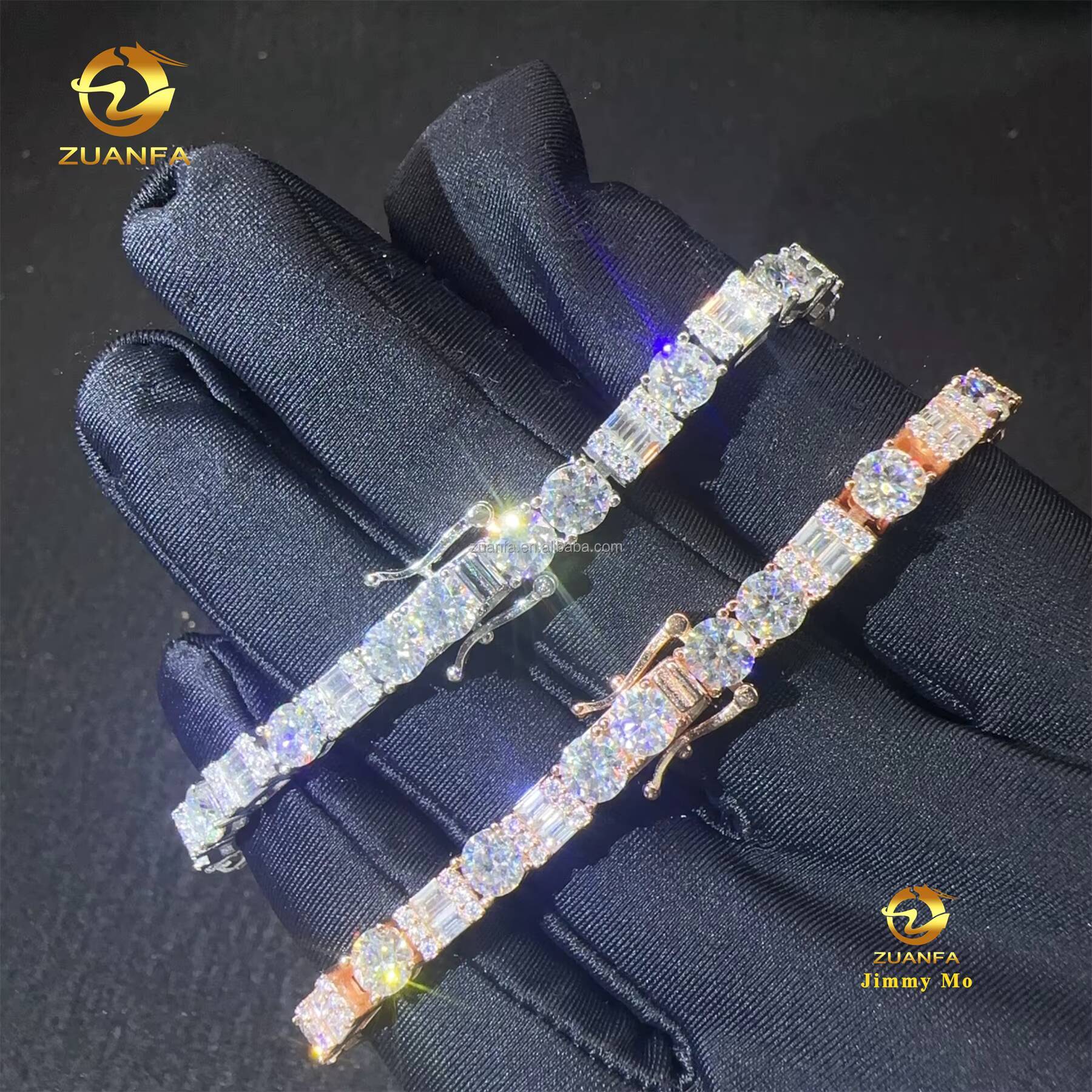 2025 New Arrivals Fashion 925 Sterling Silver Iced Out Hip Hop Jewelry BaguetteRound VVS Moissanite Cluster Tennis Bracelet