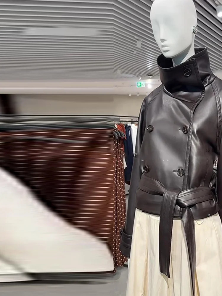 Vintage Pu Leather Womens Jackets Retro Loose Turndown Collar Full Sleeve Female Coat Spring High Street Ladies Streetwear 250904
