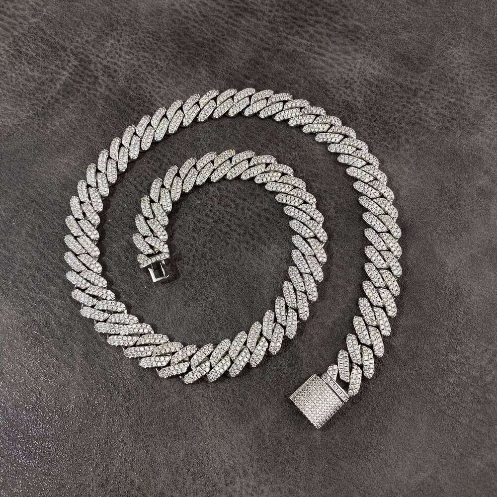 High Quality Hip Hop Fine Jewelry Men 12mm Full Iced Out Prong Solid Cuban Link Necklace Chain Bracelet