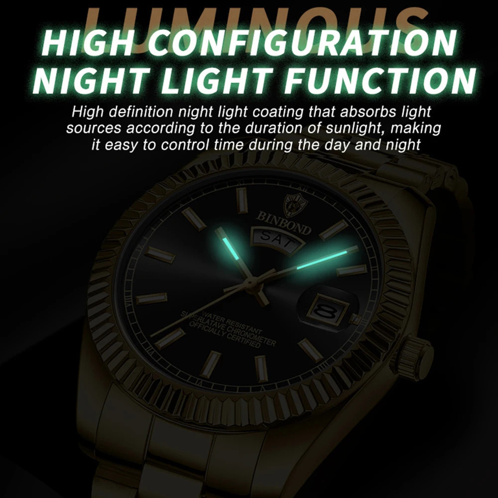 BINBOND Mens Quartz Watch Top Sports Watches Stainless Steel Waterproof Date Week Wristwatch Men Relogio 250828