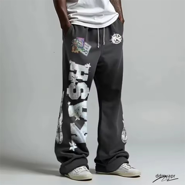 Men's Pants American Ddmydec Letter Patch Retro Double Layer Design Y2k Baggy Sweatpants Men Hip Hop Gothic Elastic Waist Jogging Casual Ddmydec 