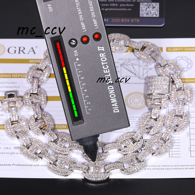 Luxury 16mm 14K 18K Gold Plated 925 Sterling Silver Baguette VVS Moissanite Diamond Iced Out Cuban Link Chain Necklace