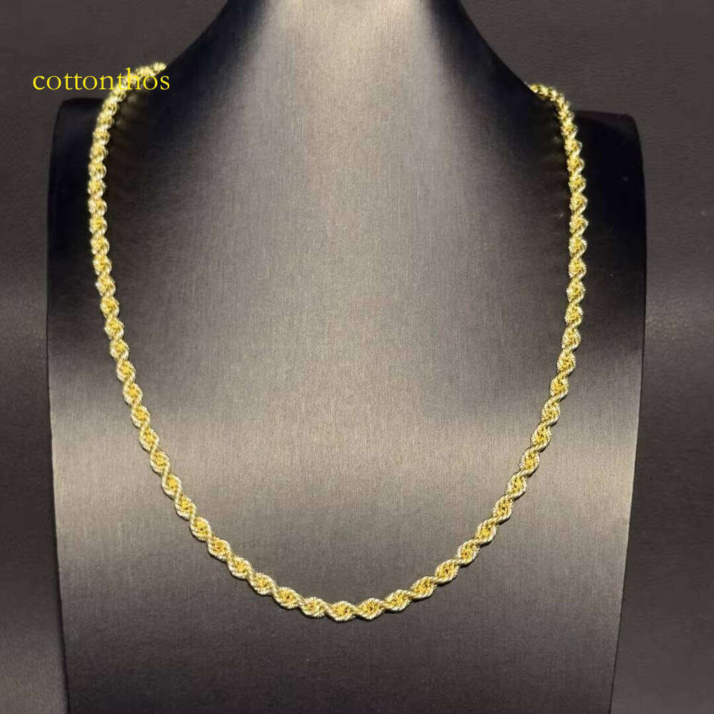 3mm-6mm Solid Rope Hip Hop Style With Custom Size Necklace 10k 14k Real Gold Chain Inlay Moissanite