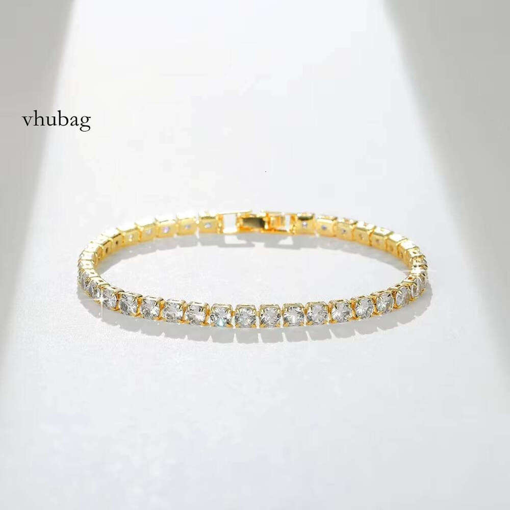 Fashion Gold Plated Brass Lab Dia Zircon Moissanite Tennis Chain Women Men Bracelet Jewelry 4mm 3mm 5mm