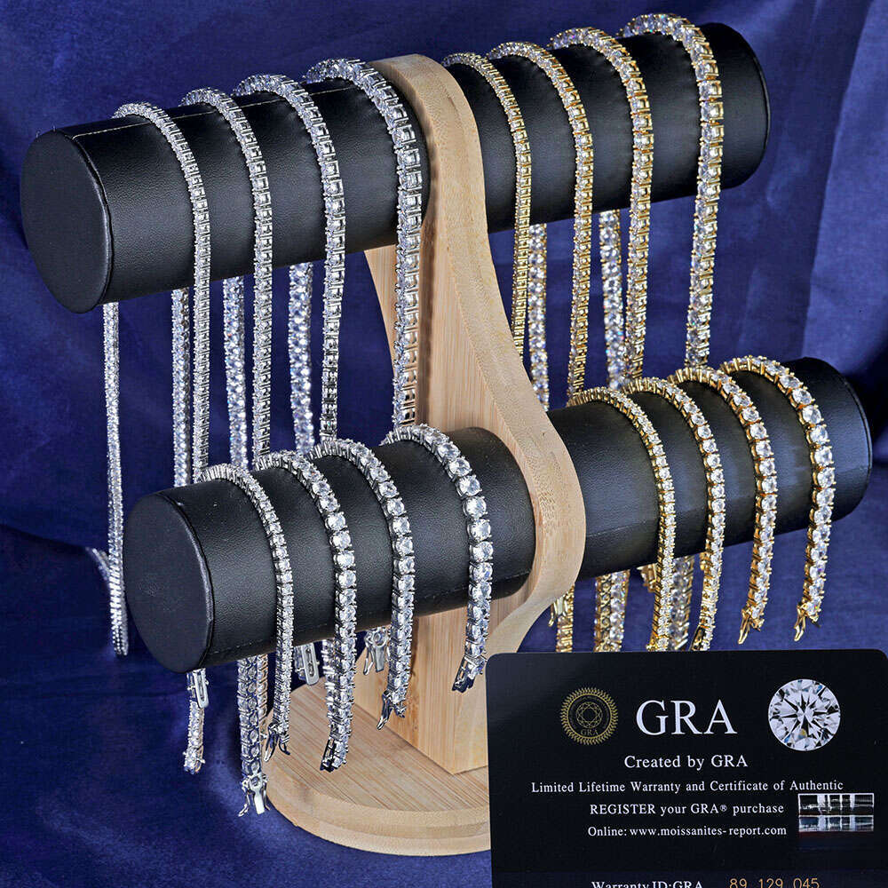 Silica stone, chilled round shape, high-grade cutting, Sier tennis chain, diamond necklace, women's jewelry