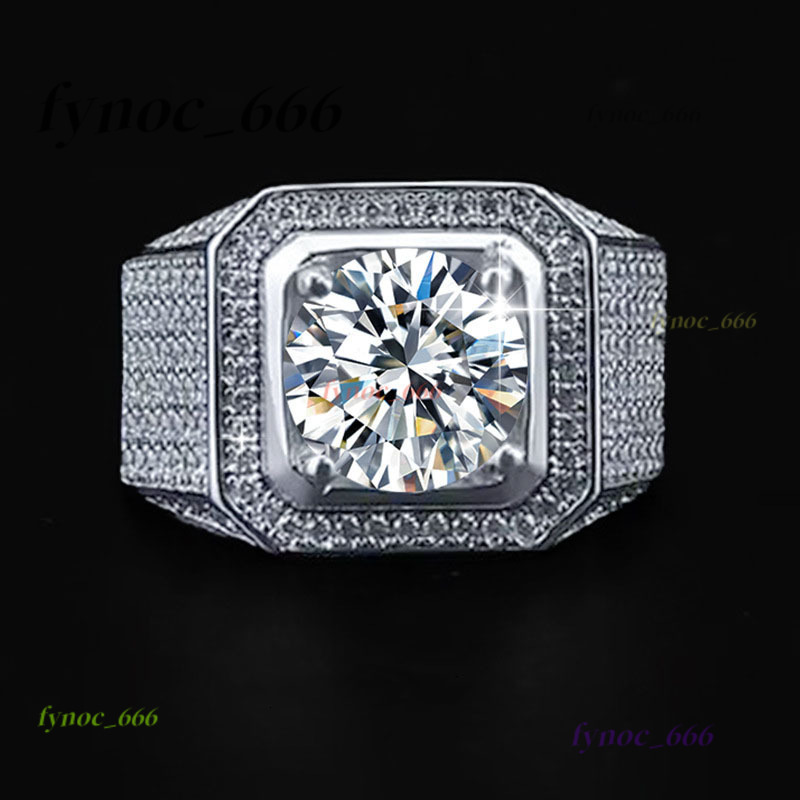New Exquisite Jewelry Hiphop Luxury Fashion 925 Sterling Silver square Mossanite Mens Personality Ring Wholesale Jewelry