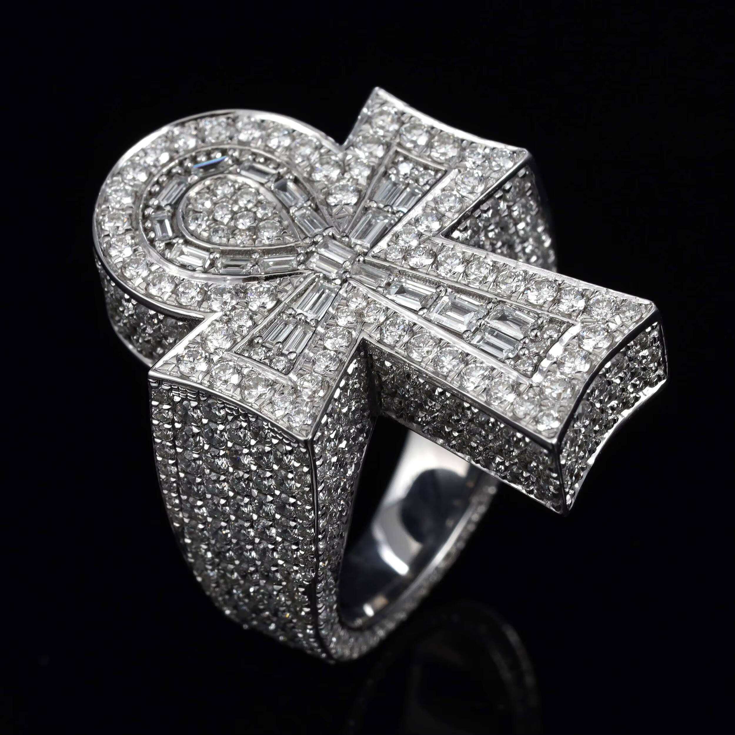 925 Sterling Silver VVS1 Lab Grown Diamond Ankh Cross Ring for Men Iced Out