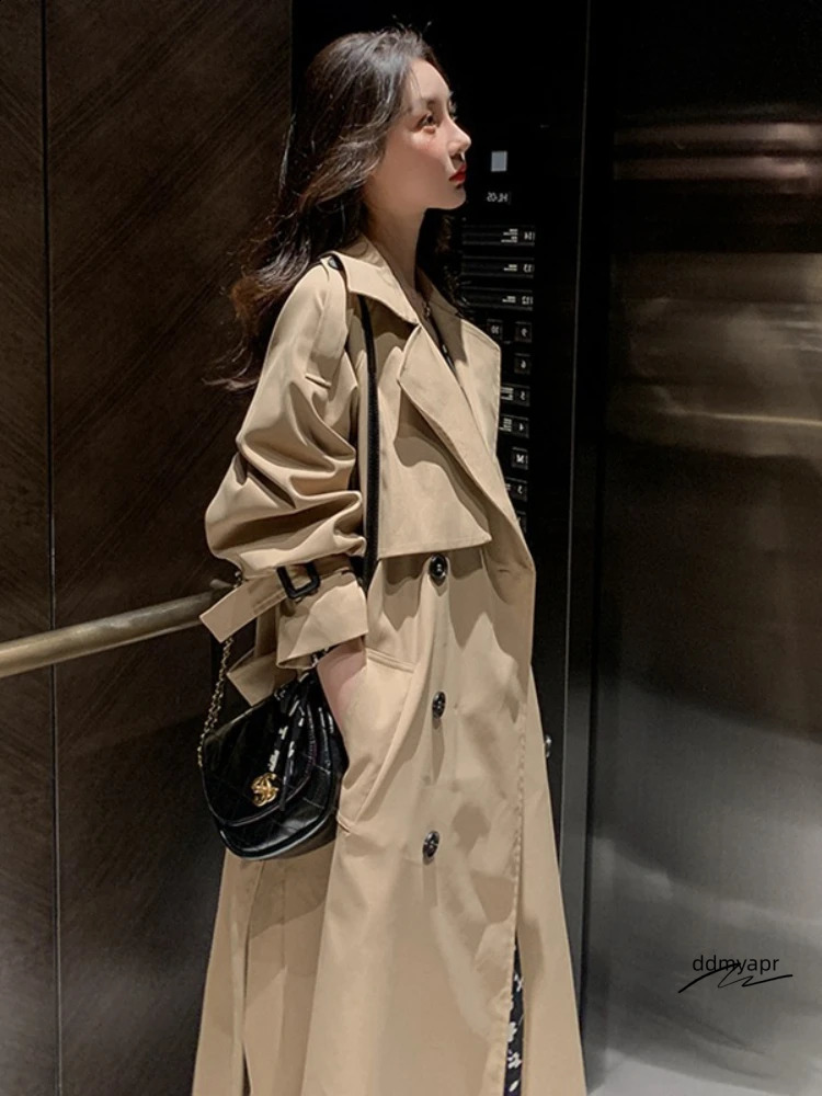Winter Jacket Trench Coat For Women Clothe Solid Color Lapels Double Row Buttons Long ddmyday Windbreaker Ladies Work Tops 240820