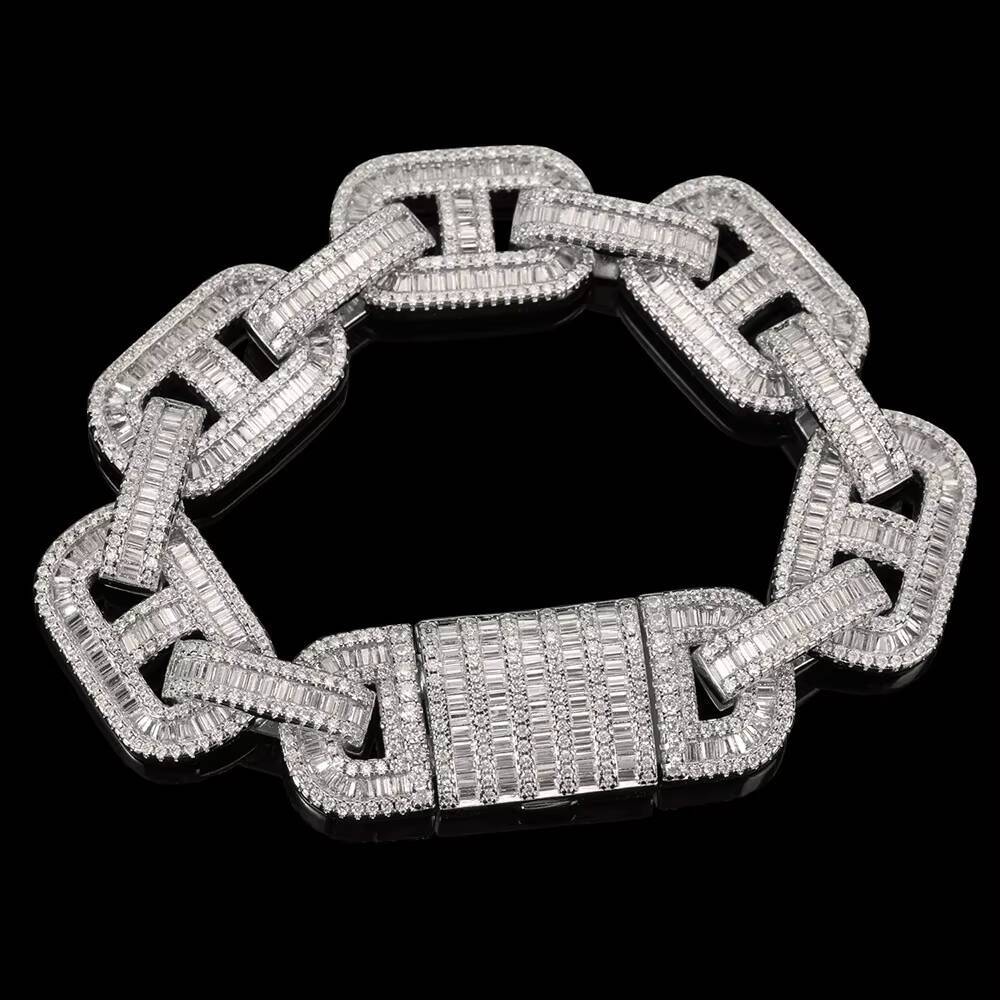 Hip Hop 16mm Baguette Link Chain S925 Sterling Silver Iced Out Cuban Bracelet for Men VVS Moissanite Bracelets