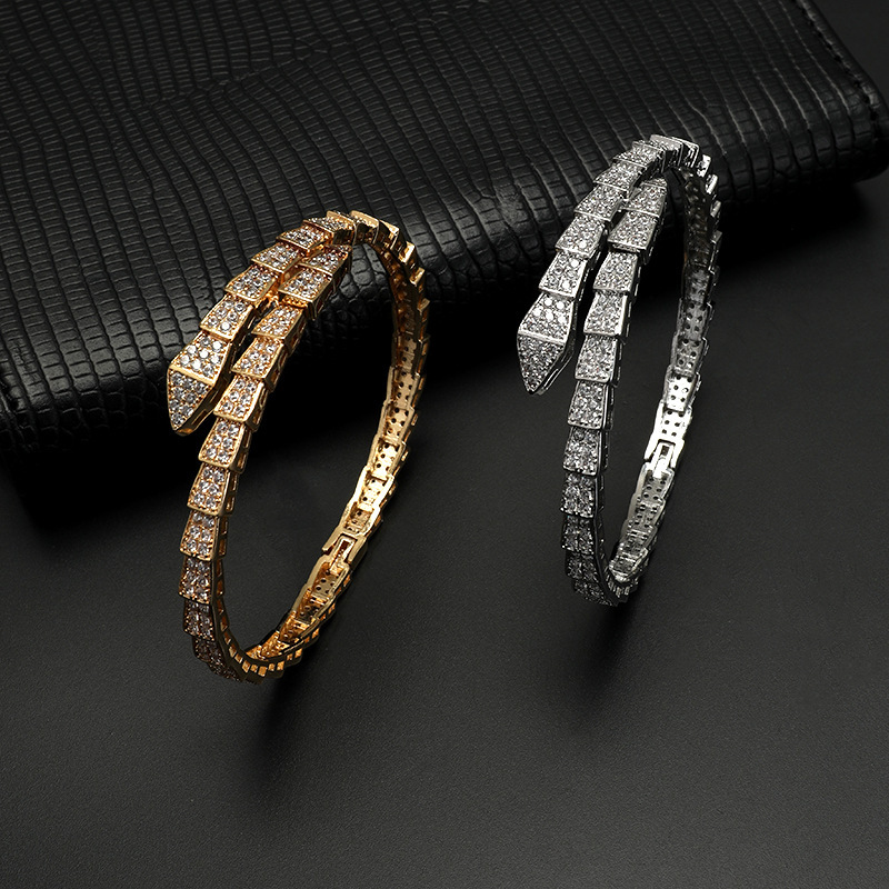 New Dia-Studded Snake-Shaped Open Bracelet Fashionable Simple Elegant Non-Fading Jewelry Bangle