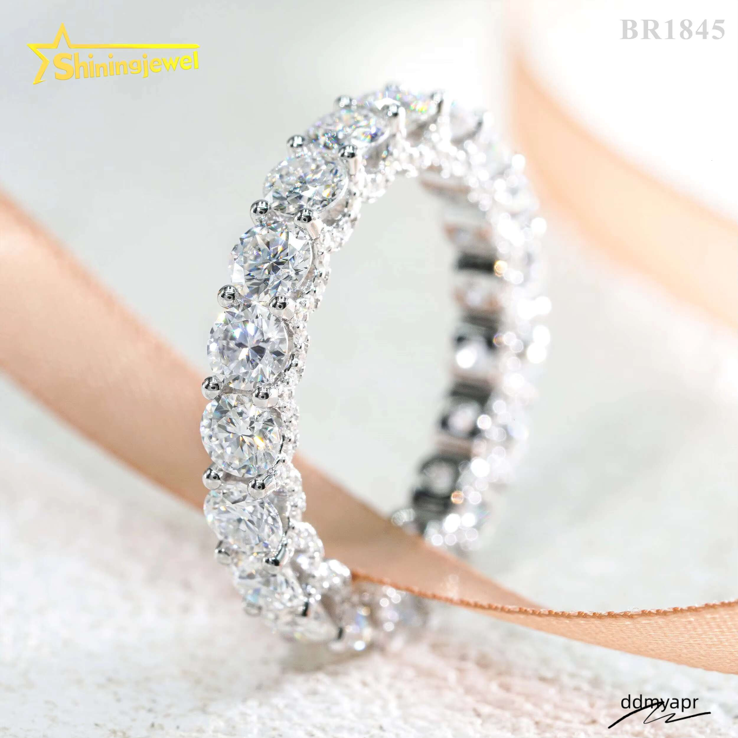Moissanite ddmyday Eternity In Sterling Sier - Iced Out Wedding Band For Women, High Quality VVS Gemstone Ring ddmyday ddmyday ddmyday
