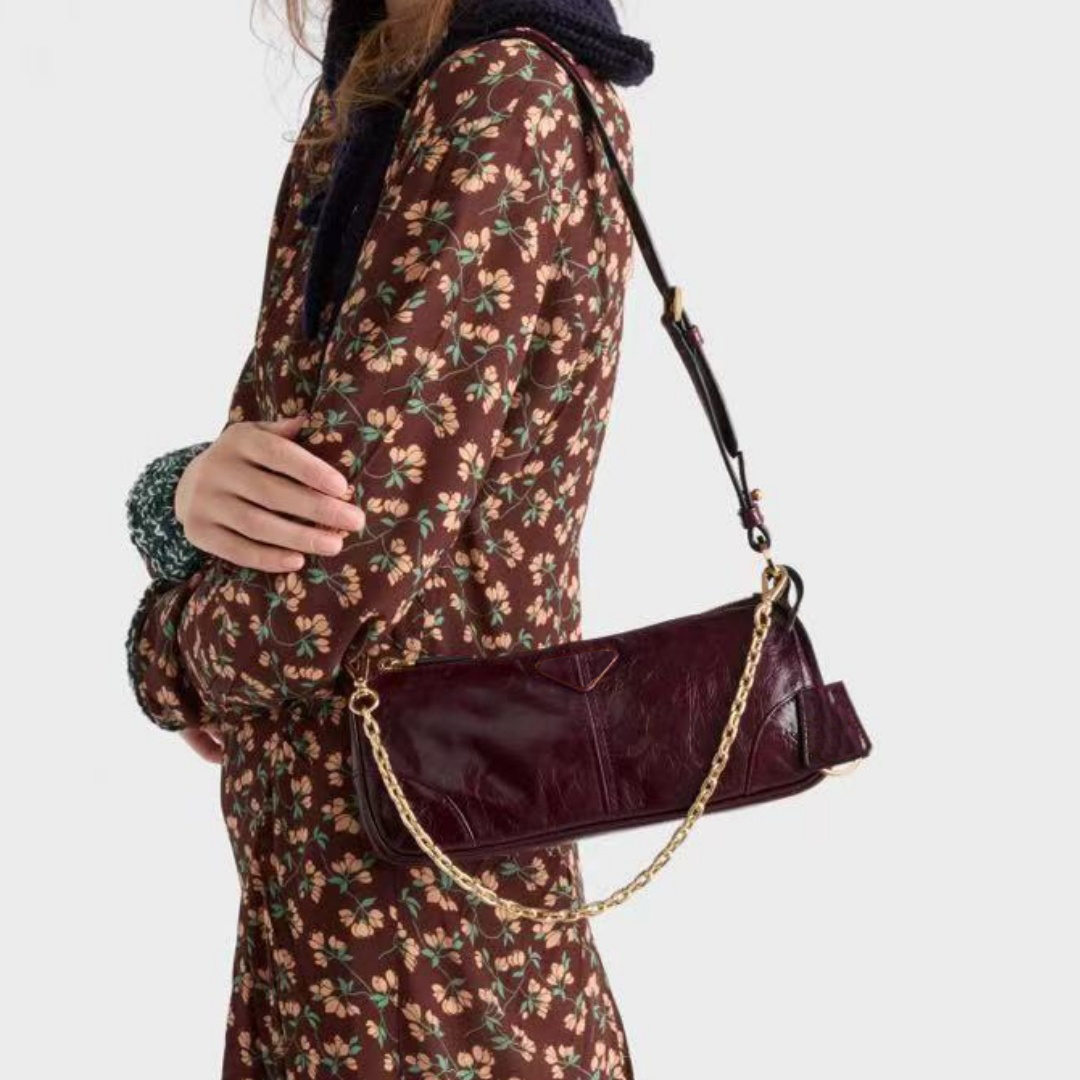 (Order by pic in opt, not by desc) Oily Wax Leather Chain Crossbody Bag - Stylish & Practical women bag