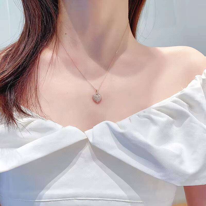 Romantic Heart Shape Iced Out Pendants Gold VVS DEF Color Lab Grown Dia Necklace for Women's Gift