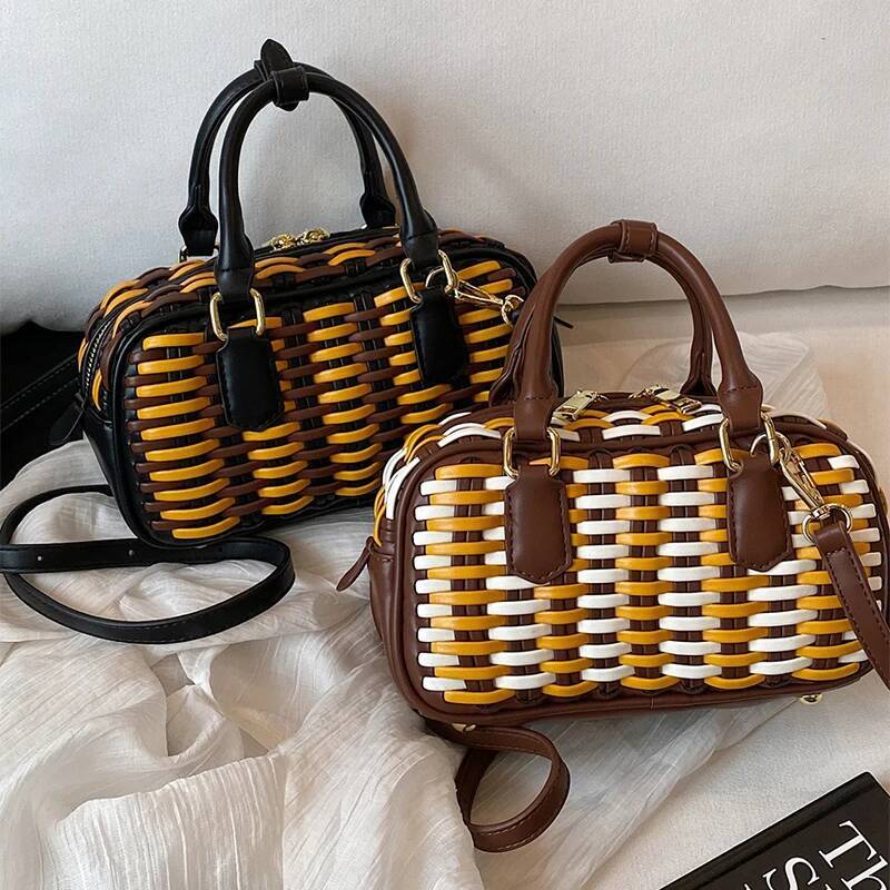 Brand Retro Hand-woven Shoulder Fashion Color Matching Large Capacity Handbag High-end Crossbody Underarm Hot Women' Bag high-quality
