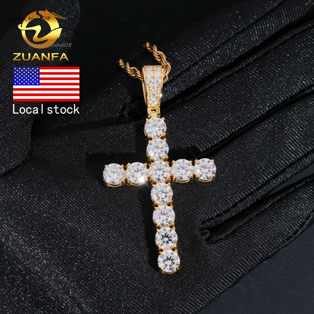 USA Ready Shipping Hip Hop Jewelry 60mm Cross Moissanite Pendant 925 Silver Iced Out Pendant Charm Cross