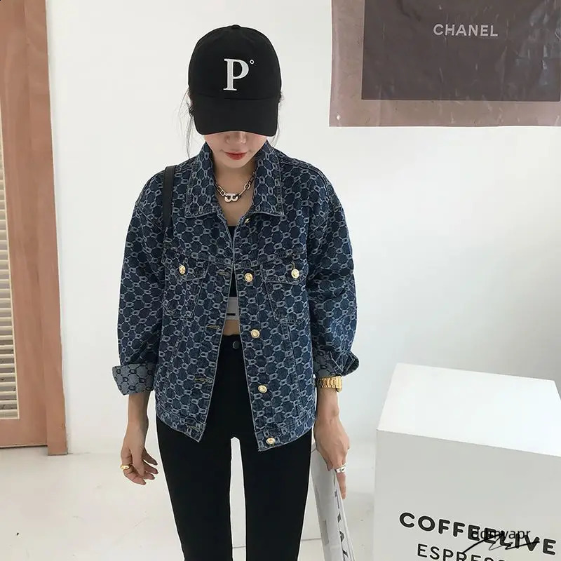 Women Vintage ddmyday Loose Long Sleeve Print Cotton Jean Jackets Spring Fall Female Casual Blue Denim Jacket Coats Streetwear Outwear 240824