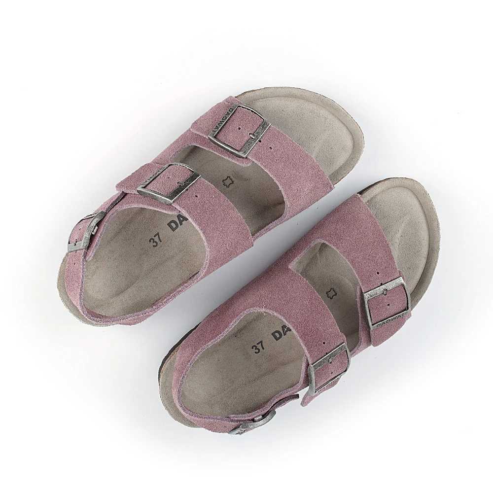 Classic Cork Sandals For Women Men Soft Cow Suede Leather Thick Sole Cork Slippers Summer Home Flat Sandals with Arch Support W250905