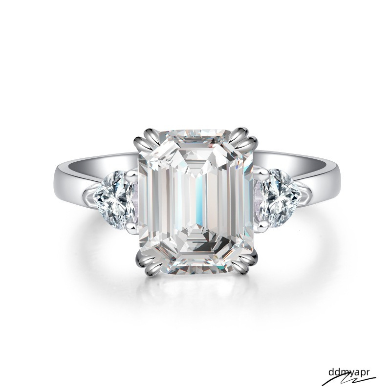 4Ct Moissanite Dia Wedding Rings Jewelry Stunning Real 100% Ddmydec Sterling Sier Emerald Cut Gemstones Party Eternity Women Bridal Ring For Lover Gif