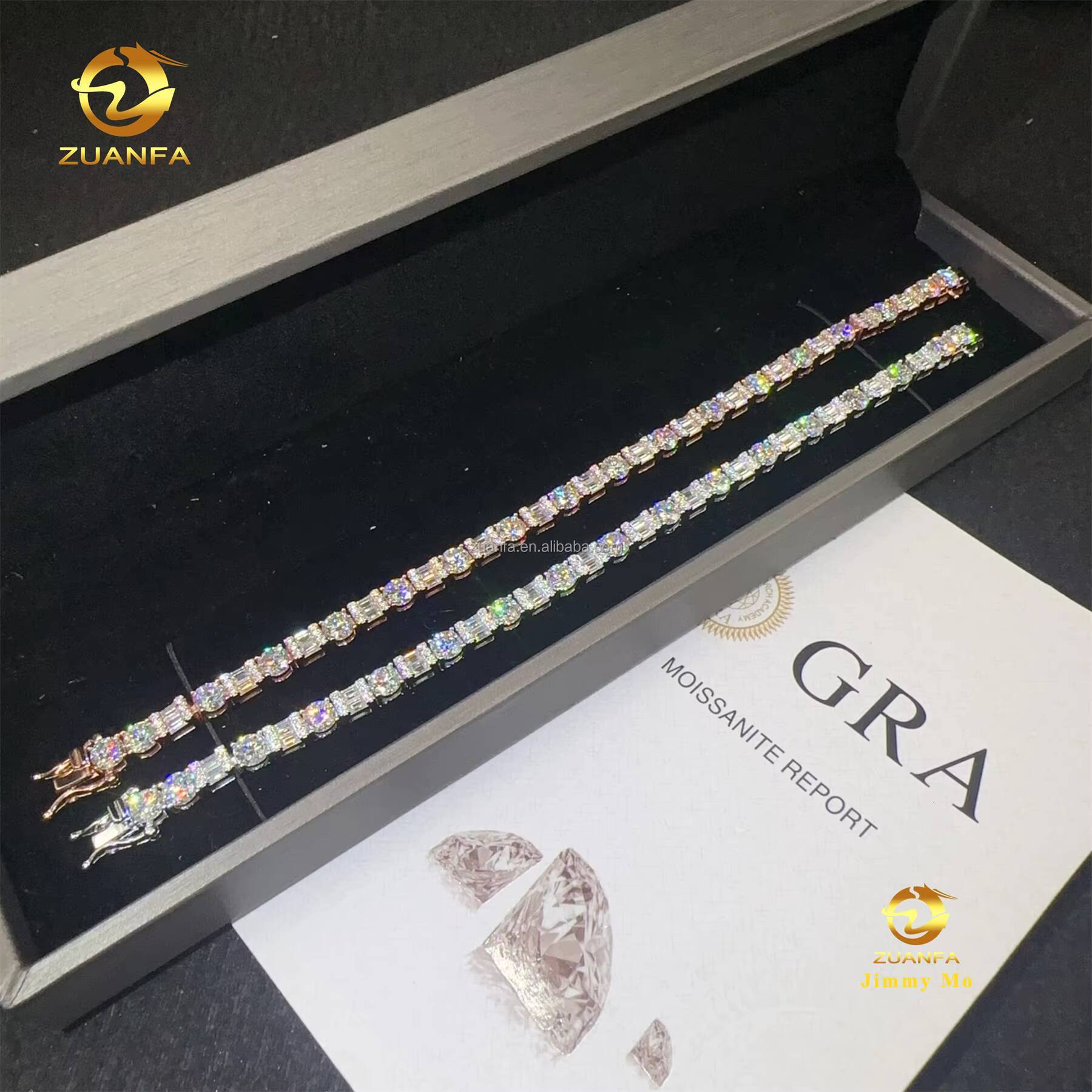 2025 New Arrivals Fashion 925 Sterling Silver Iced Out Hip Hop Jewelry BaguetteRound VVS Moissanite Cluster Tennis Bracelet