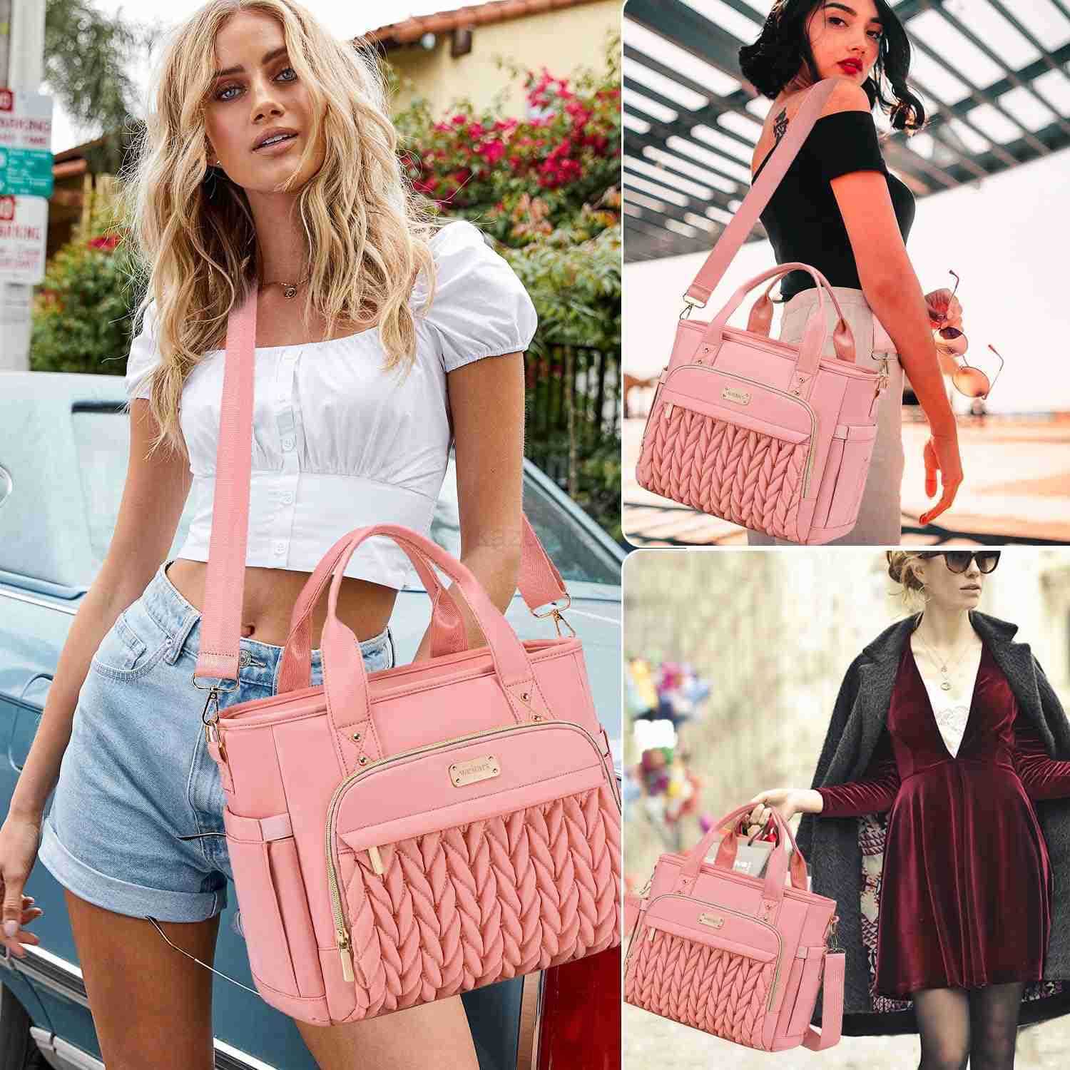 Insulated Lunch Bag Pink for WomenLeak Proof Lunch Box for WorkExtra Large Lunch Tote Bag With Removable Shoulder Strap with Side PocketsReusable Lunc