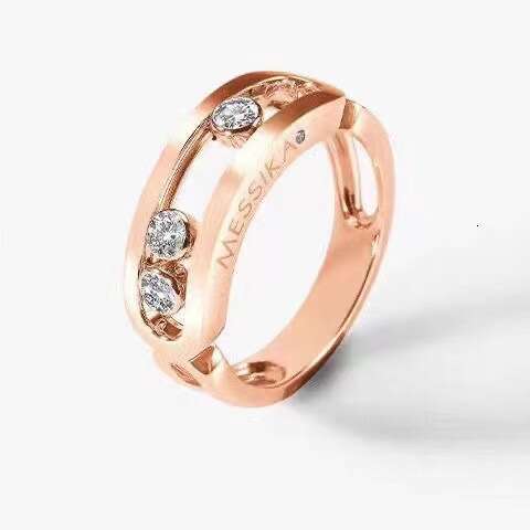 Mesi Card Ring Wide Version Sliding Three Diamonds Dynamic Full Diamond Design Couple Rings Men and Women Rose Gold Valentine's Gift
