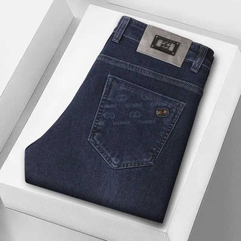 Autumn Winter Mens Thickened High Quality Denim Elastic Jeans Flim Straight Leg Casual Business Trousers Fashion Soft Pants W250905