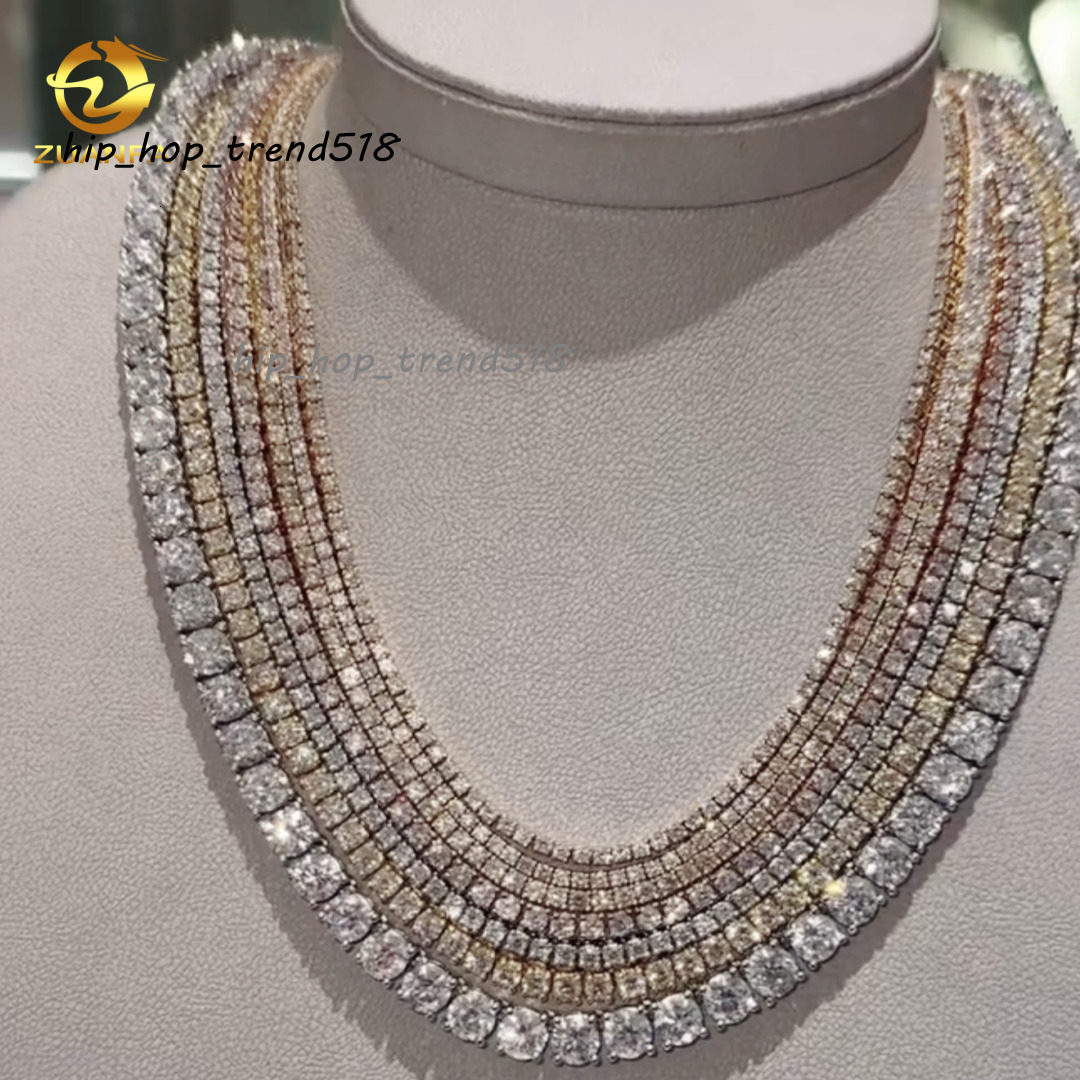 Top Sale S925 Sterling Silver 10K Real Solid Gold 3mm Round Brilliant Cut Lab Grown Diamond Tennis Chain Necklace