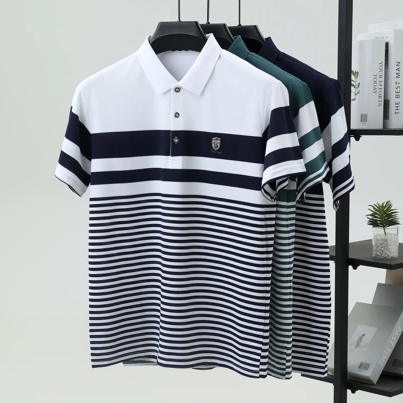 High quality fashion striped short sleeve polo shirt mens y embossed n summer breathable Tshirt golf top 250905