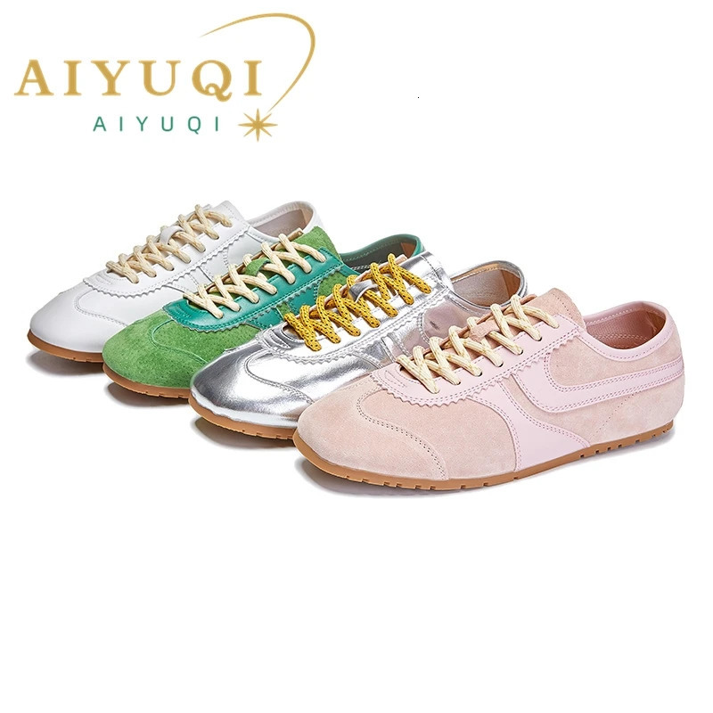 German Training Shoes Women Genuine Leather Sneakers Flat Laceup Retro Large Size Forrest Gump 250905