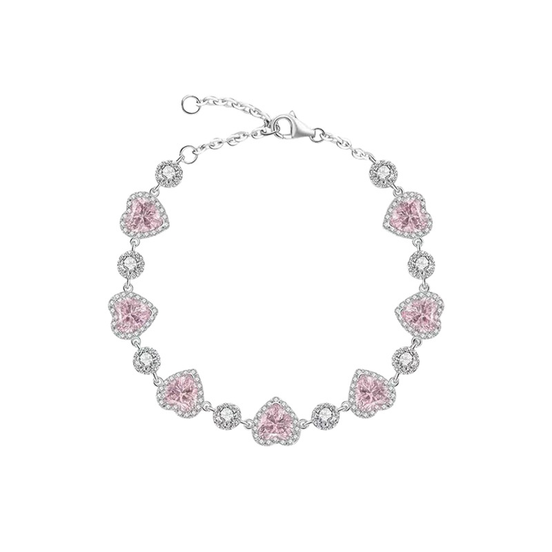 Silver Tone Heart & Round Crystal Bracelet Sparkling Glamorous Style Daily & Party Wear Gift For Her Romantic Shiny Jewelry