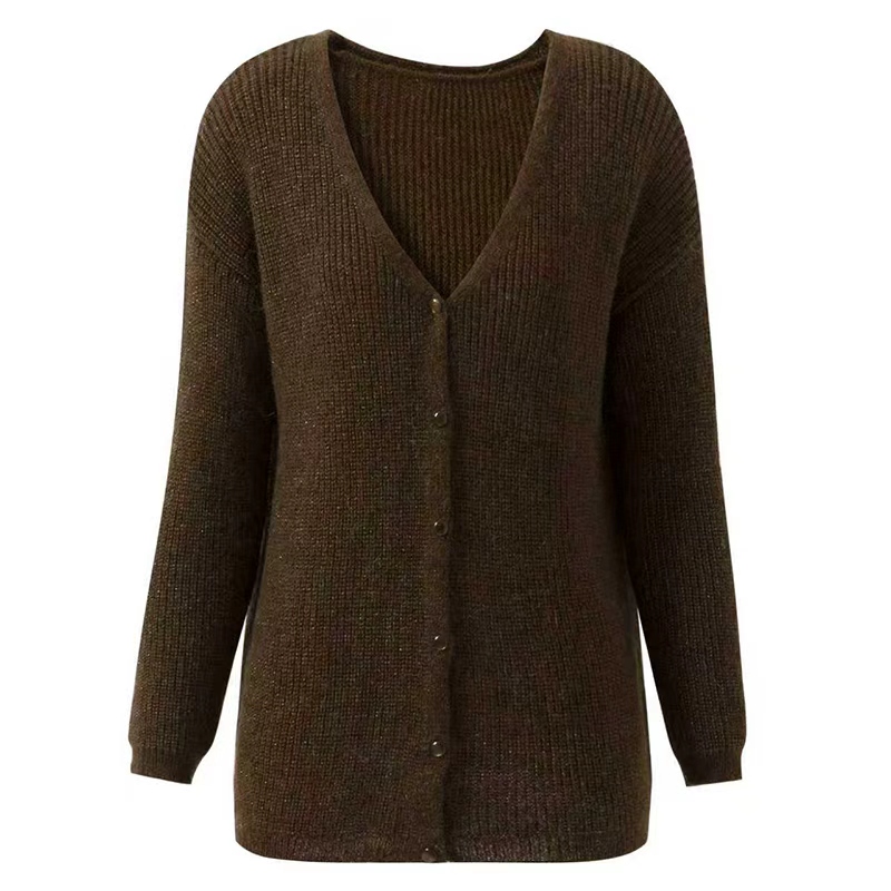 Full wool lazy casual V-neck loose knit cardigan Complete specifications