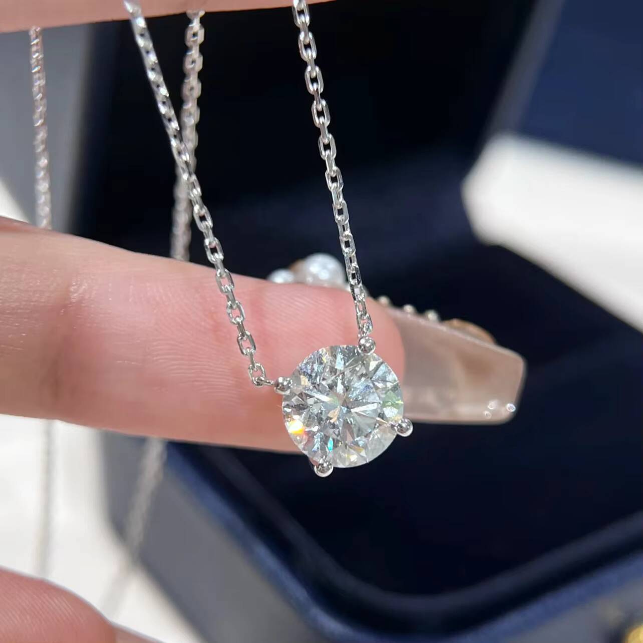 Women Classic Diamond Necklace 14K White Gold IGI Report Lab Diamond 1CT CVD Solitaire Necklace