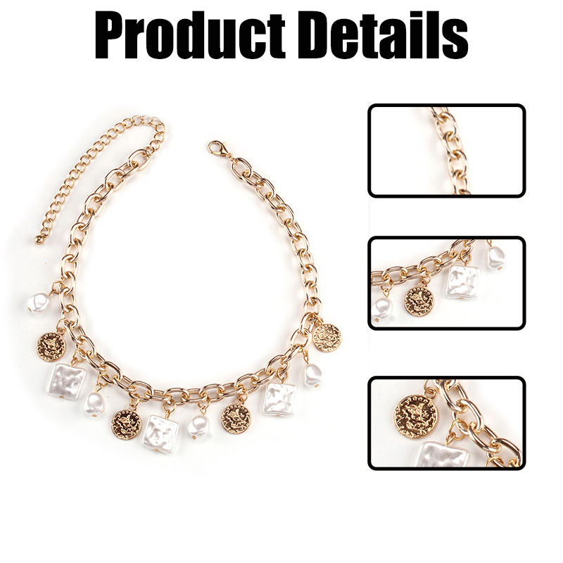 Women's Niche Design Vintage Inspired Pearls Elegant Collared Bone Neckwear with Inscription Elements