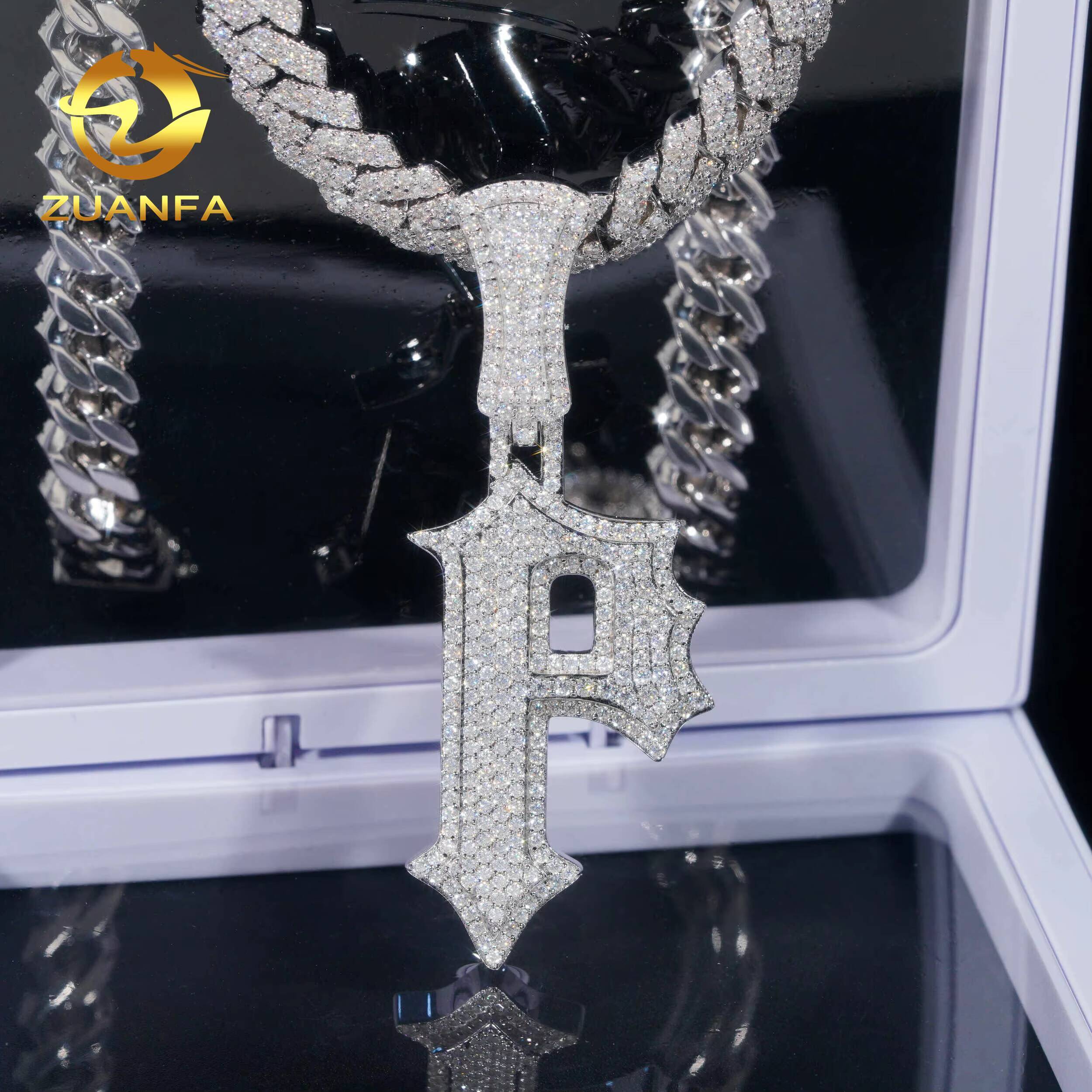 New Arrival Solid Back Hip Hop Pendant Iced Out VVS Moissanite 925 Sterling Silver Initial Letter Pendant Necklace