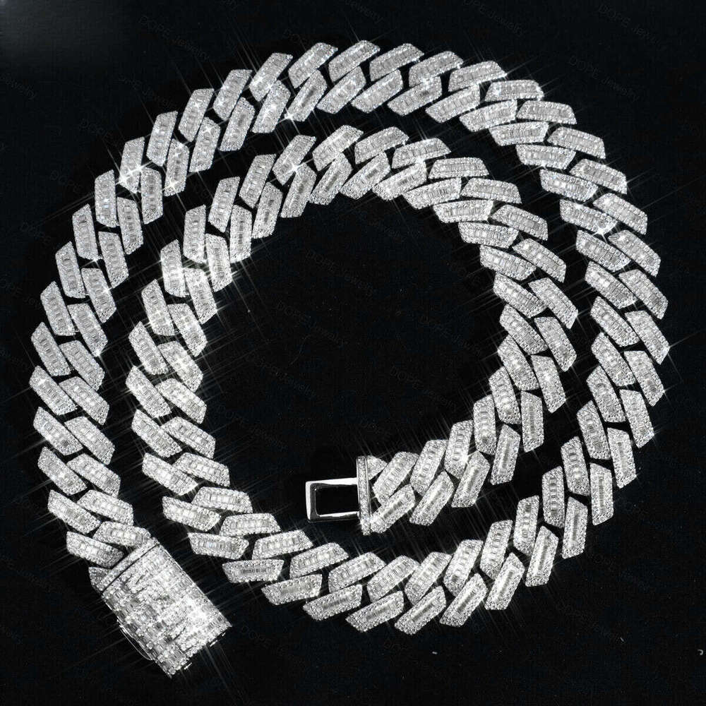 GRA Certified 15mm Iced Out Clasp VVS Sier Rhodium Plated Moissanite Cuban Chain