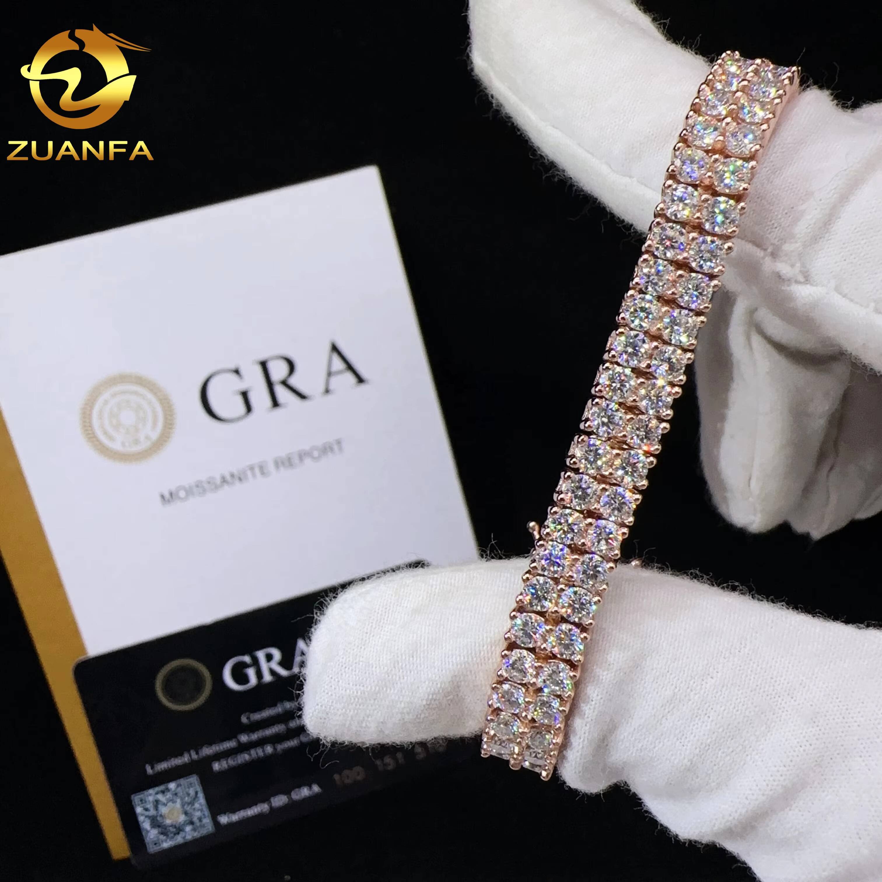 Two Rows Diamond Real Gold Plated Bracelet Sterling Silver 925 Vvs Moissanite Hip Hop Jewelry Lab Diamond Tennis Chain Bracelet