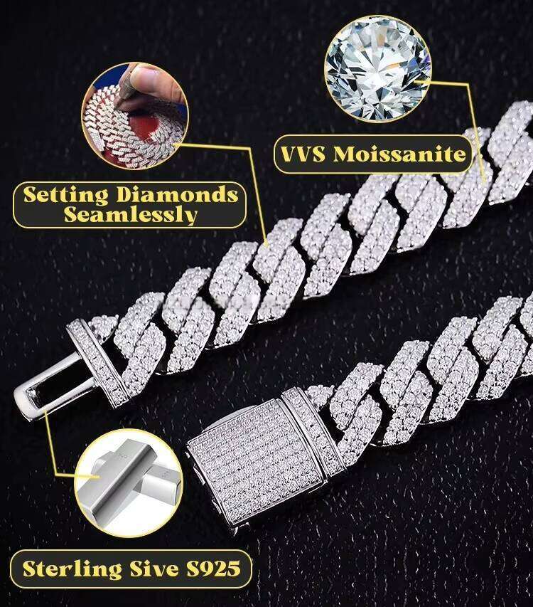 Men's 15mm 3-Row Moissanite IcedOut Cuban Chain Gold Plated Sier All Sizes Necklace