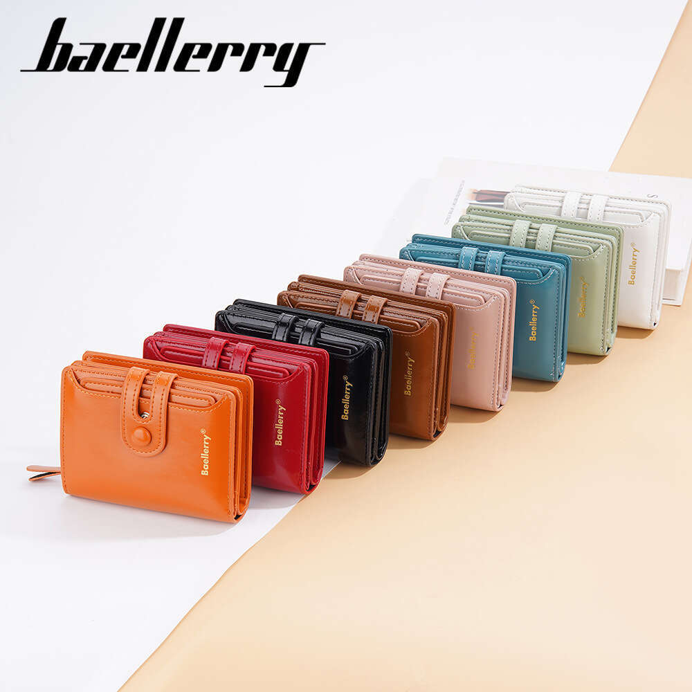 Baellerry New Women's Wallet Korean Version Oil Wax Leather Multi-Card Slot Buckle Short Zipper Coin Purse
