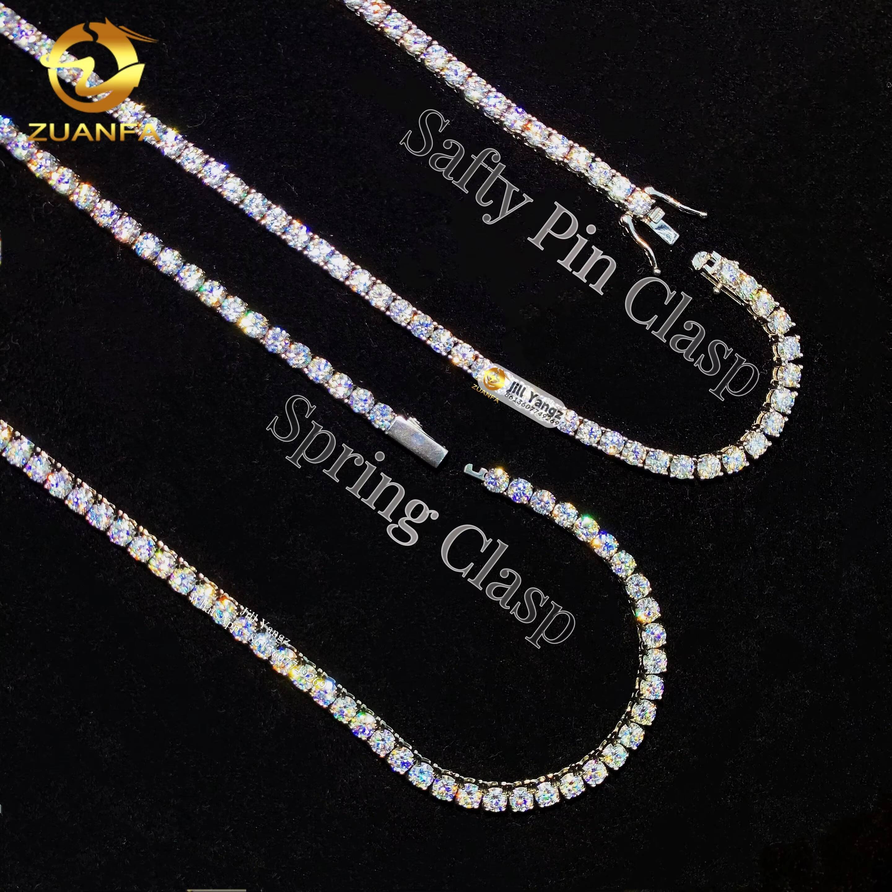 Zuanfa Jewelry Spring Clasp Moissanite Tennis Chain Necklace 3mm 4mm 316L Surgical Steel Gift Idea Stainless Steel Jewelry
