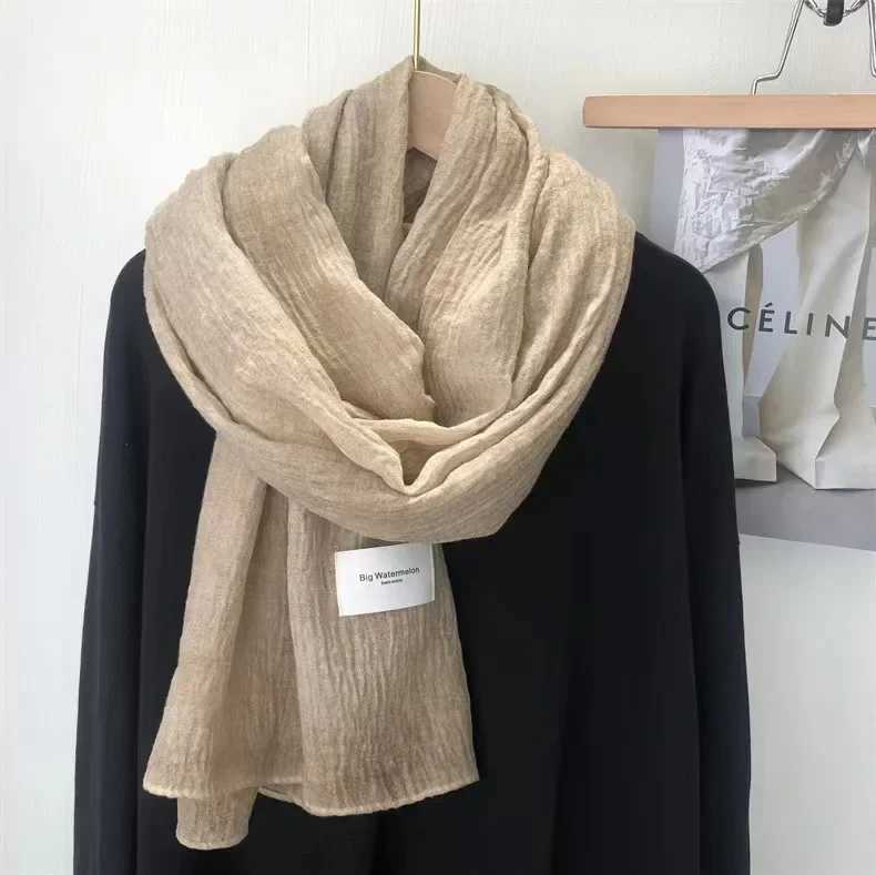 Super Soft and Plain Cotton and Linen Scarf for Women in Autumn and Winter Thin and Artistic Style Retro Warm Shl Solid ColorXJ250905